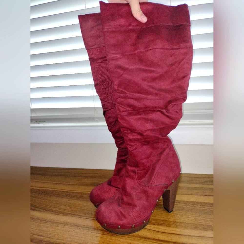 Red Knee High Heel Boot.